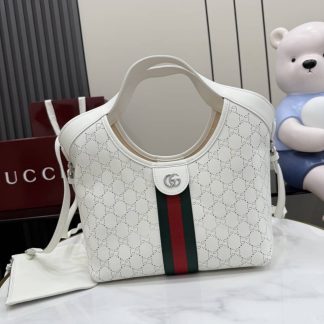 Gucci Giglio Leather Small White Tote Bag 860845