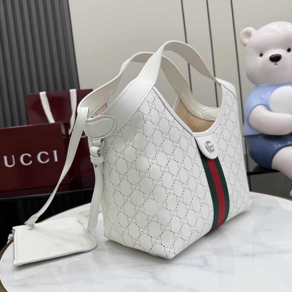Gucci Giglio Leather Small White Tote Bag 860845_6_154631 Gucci Giglio Leather Small White Tote Bag 860845
