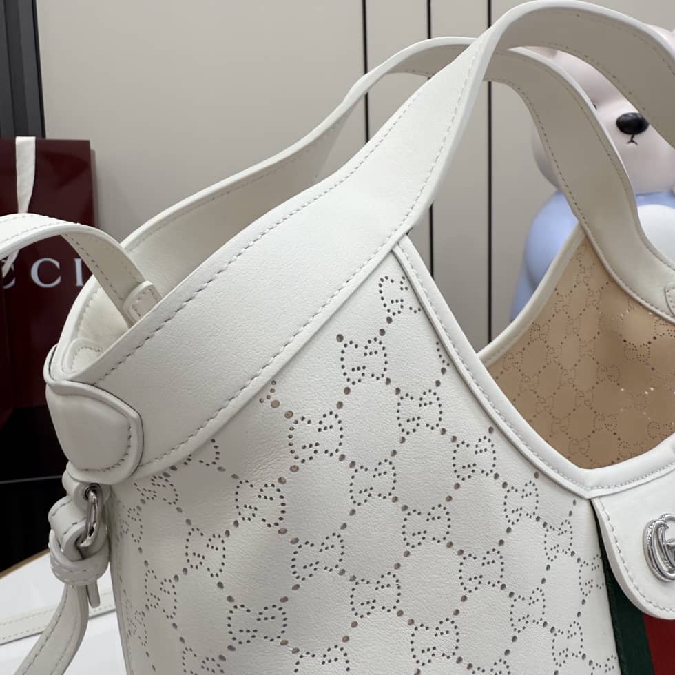 Gucci Giglio Leather Small White Tote Bag 860845_7_154631 Gucci Giglio Leather Small White Tote Bag 860845