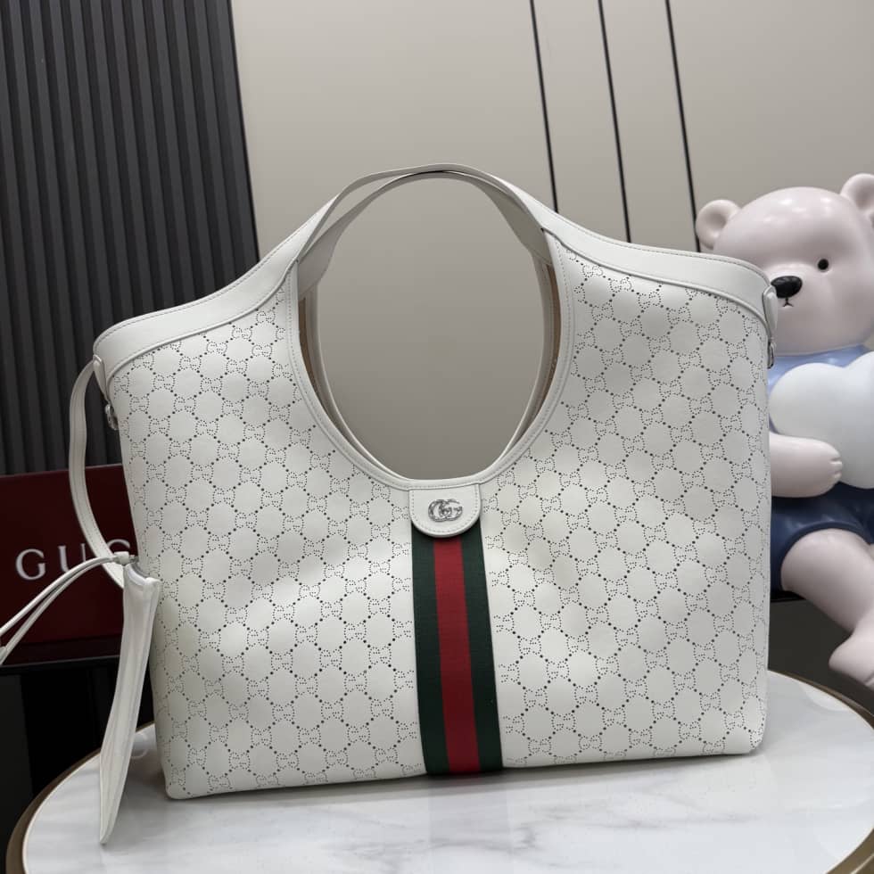 Gucci Tote Leather Large White Tote Bag 853971_10_154641 Gucci Tote Leather Large White Tote Bag 853971
