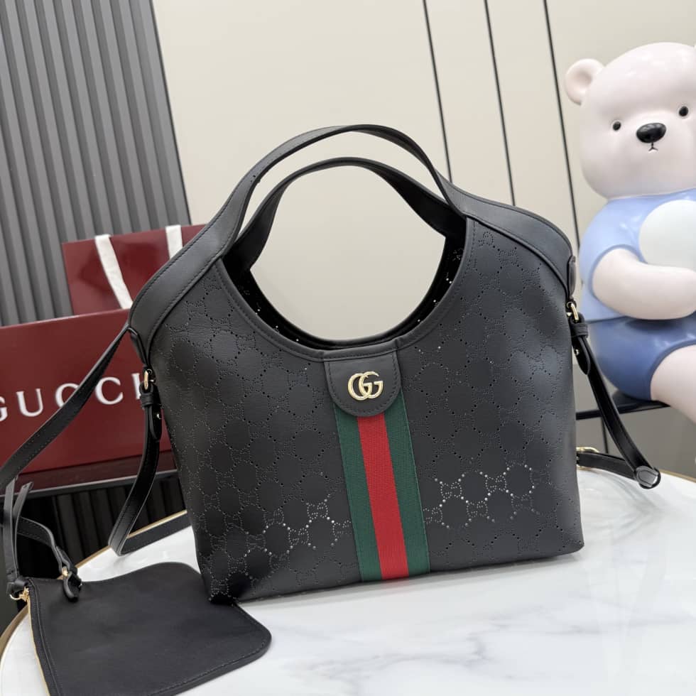 Gucci Giglio Leather Small Black Tote 860845_10_154651 Gucci Giglio Leather Small Black Tote 860845