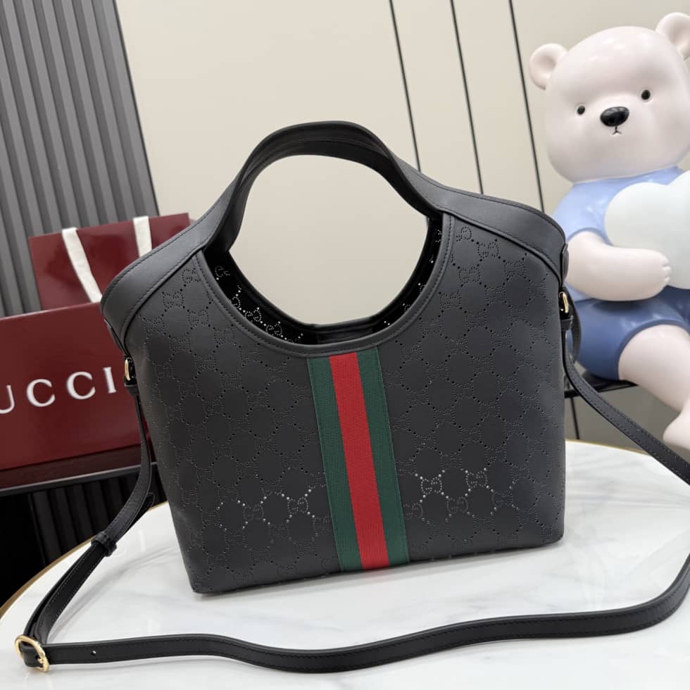 Gucci Giglio Leather Small Black Tote 860845_1_154651 Gucci Giglio Leather Small Black Tote 860845