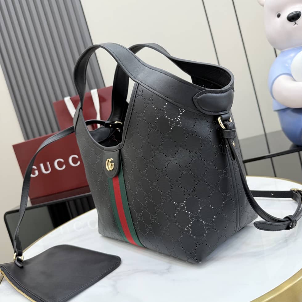 Gucci Giglio Leather Small Black Tote 860845_2_154651 Gucci Giglio Leather Small Black Tote 860845