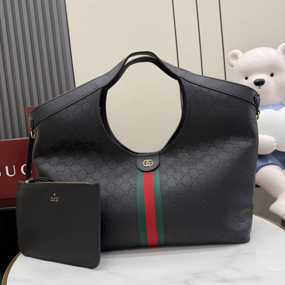 Gucci Giglio Leather Large Black Tote 853971_10_154661 Gucci Giglio Leather Large Black Tote 853971