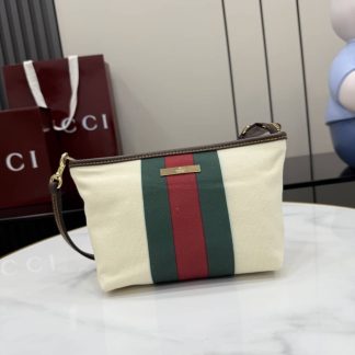 Gucci Small Ivory Canvas Web Pouch with Strap