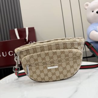 Gucci Mens Tag Canvas Small Belt Bag Brown 875229