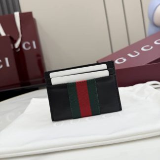 Gucci Web Trademark Leather Card Case Black 867277