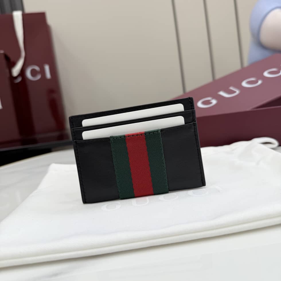 Gucci Web Trademark Leather Card Case Black 867277_1_154771 Gucci Web Trademark Leather Card Case Black 867277