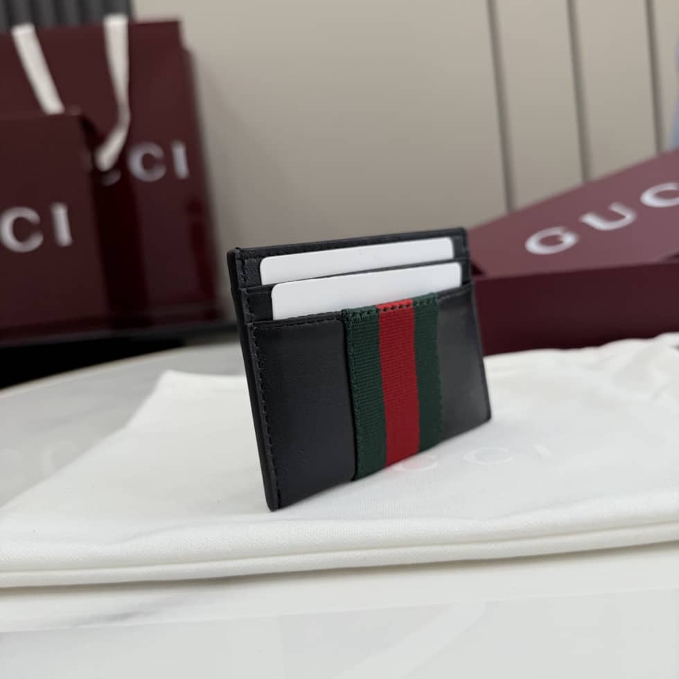 Gucci Web Trademark Leather Card Case Black 867277_4_154771 Gucci Web Trademark Leather Card Case Black 867277