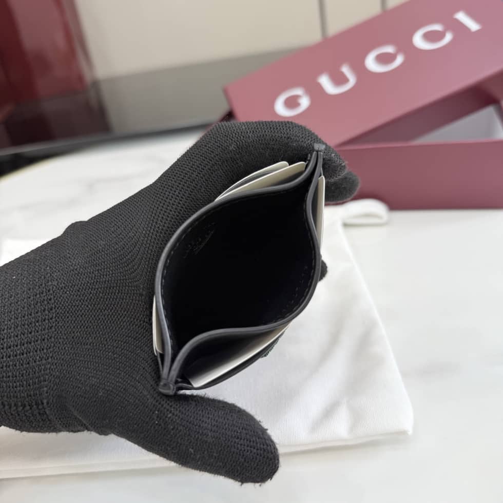 Gucci Web Trademark Leather Card Case Black 867277_7_154771 Gucci Web Trademark Leather Card Case Black 867277