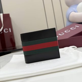 Gucci Web Trademark Bi-fold Calfskin Wallet Black 867269