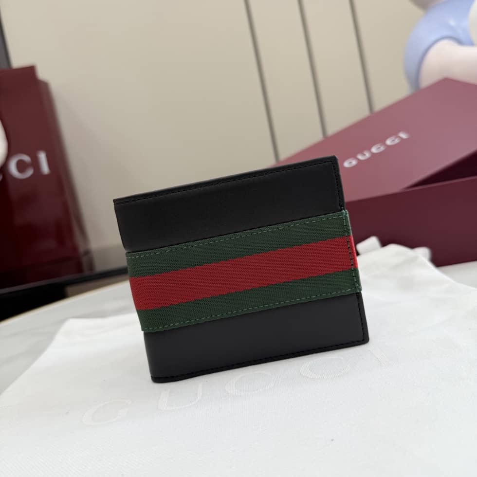 Gucci Web Bi-fold Calfskin Wallet Black_10_154791 Gucci Web Bi-fold Calfskin Wallet Black
