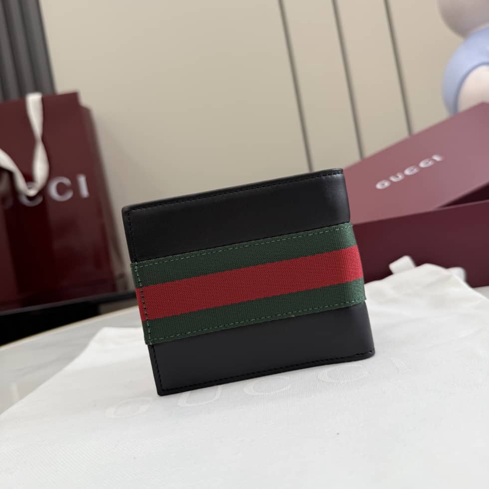 Gucci Web Bi-fold Calfskin Wallet Black_1_154791 Gucci Web Bi-fold Calfskin Wallet Black