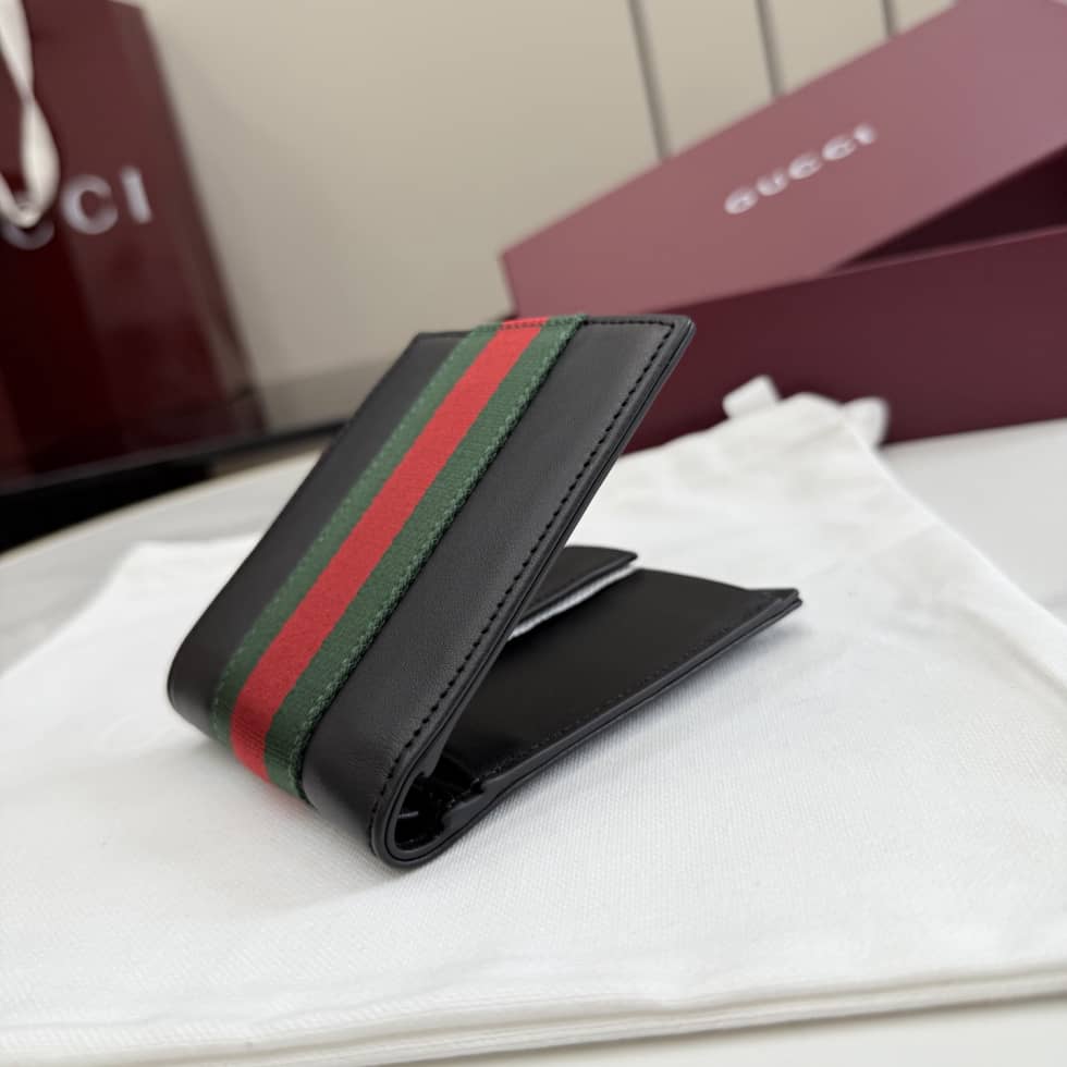 Gucci Web Bi-fold Calfskin Wallet Black_2_154791 Gucci Web Bi-fold Calfskin Wallet Black