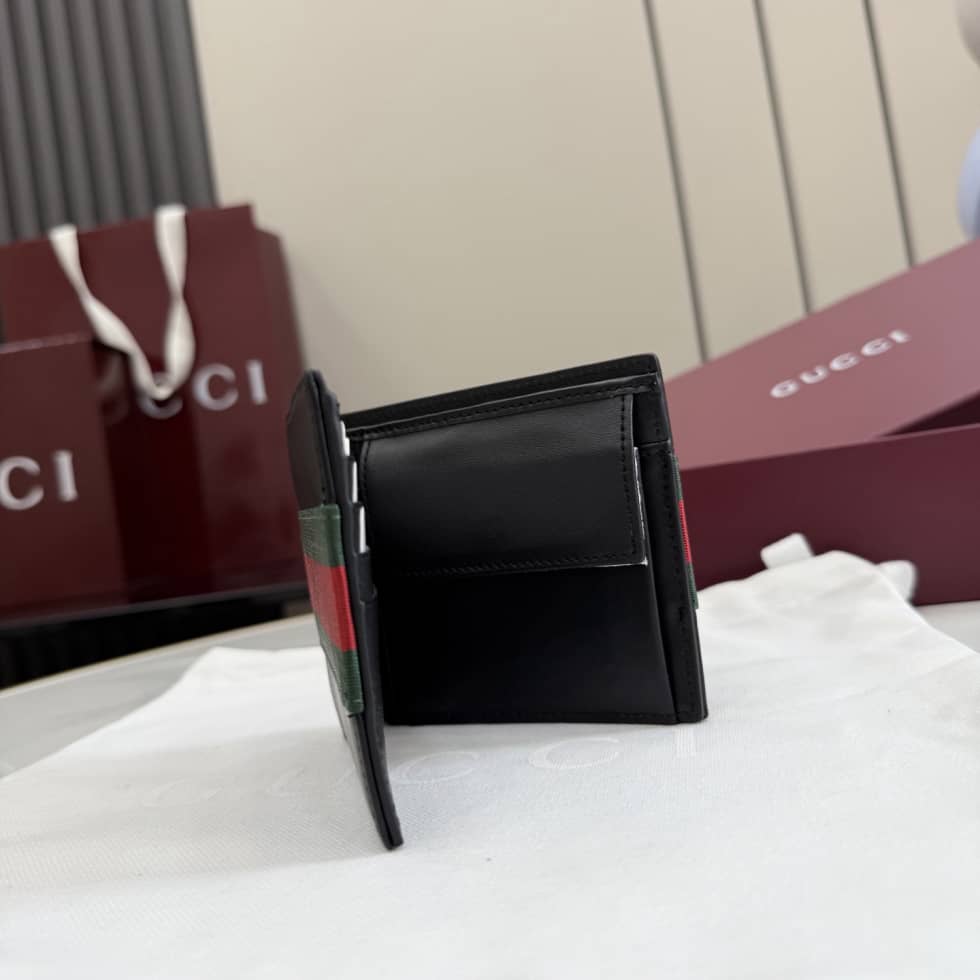 Gucci Web Bi-fold Calfskin Wallet Black_3_154791 Gucci Web Bi-fold Calfskin Wallet Black