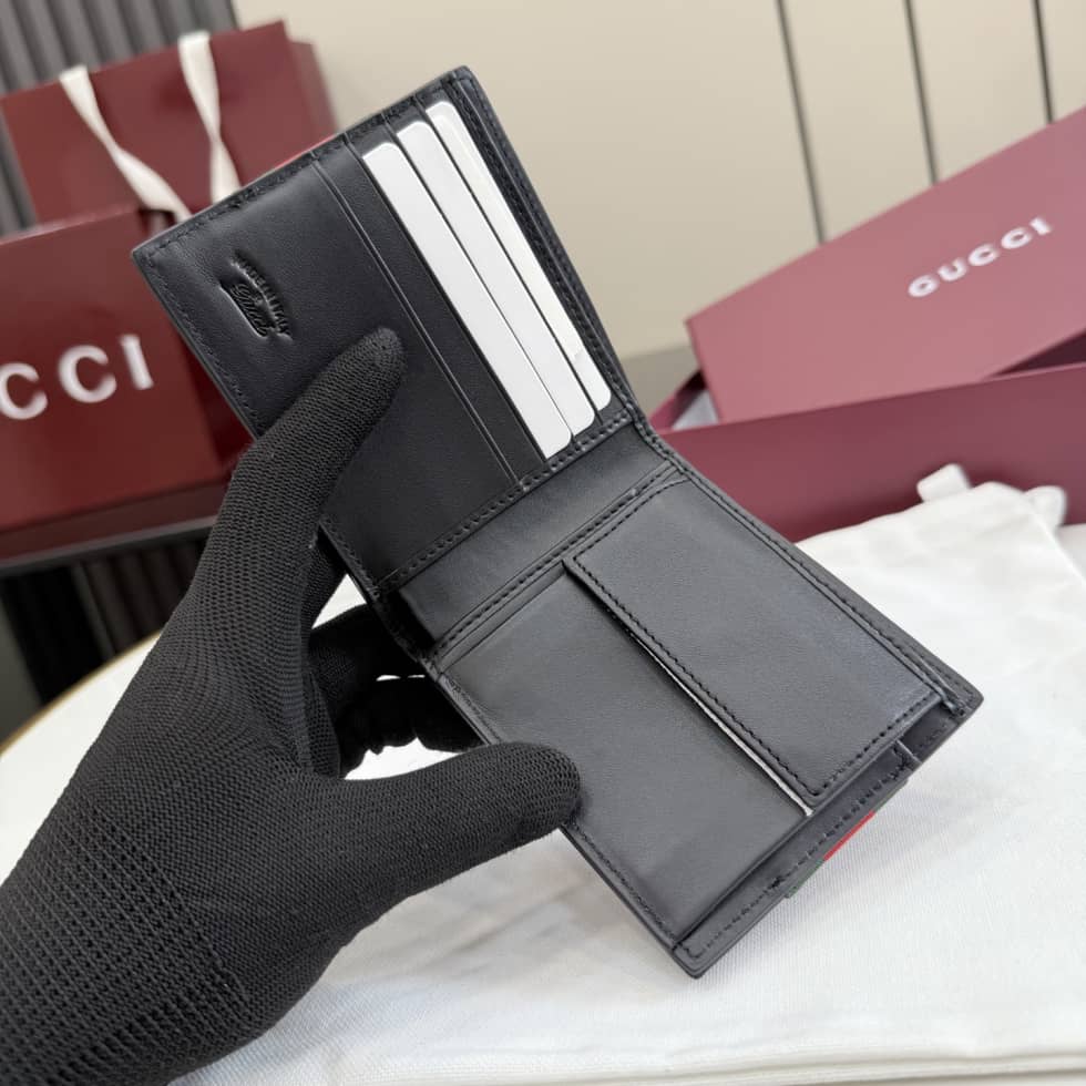 Gucci Web Bi-fold Calfskin Wallet Black_7_154791 Gucci Web Bi-fold Calfskin Wallet Black