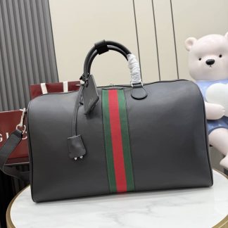 Gucci Medium Leather Duffle Travel Bag Black
