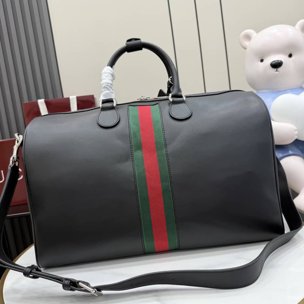 Gucci Medium Leather Duffle Travel Bag Black_1_154881 Gucci Medium Leather Duffle Travel Bag Black