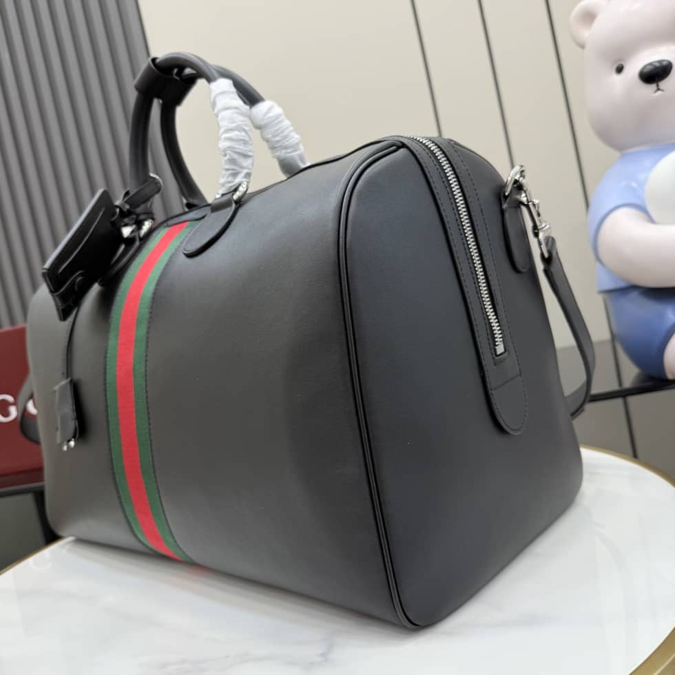 Gucci Medium Leather Duffle Travel Bag Black_2_154881 Gucci Medium Leather Duffle Travel Bag Black