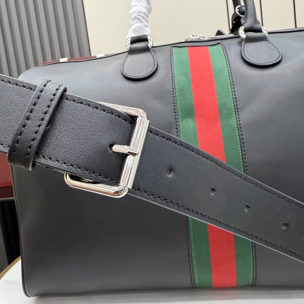 Gucci Medium Leather Duffle Travel Bag Black_4_154881 Gucci Medium Leather Duffle Travel Bag Black