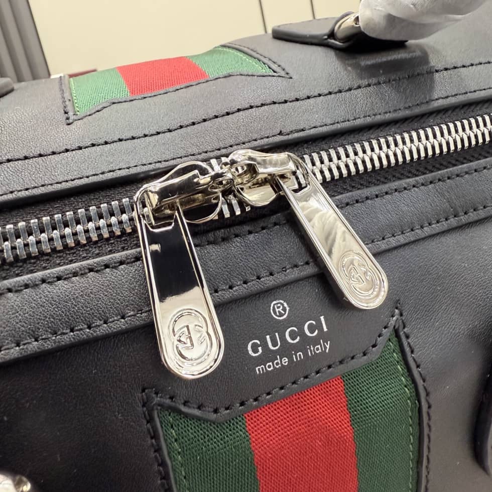 Gucci Medium Leather Duffle Travel Bag Black_6_154881 Gucci Medium Leather Duffle Travel Bag Black