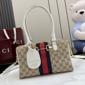 Gucci Borsetto Canvas Medium Boston Bag White Beige