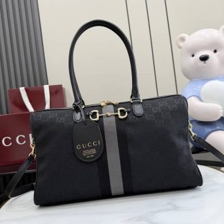 Gucci Borsetto Canvas Large Boston Bag Black 866734