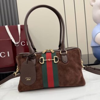 Gucci Borsetto Medium Boston Bag Suede Brown 866732