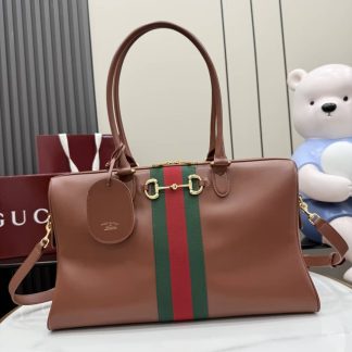 Gucci Borsetto Leather Large Boston Bag Brown 866734