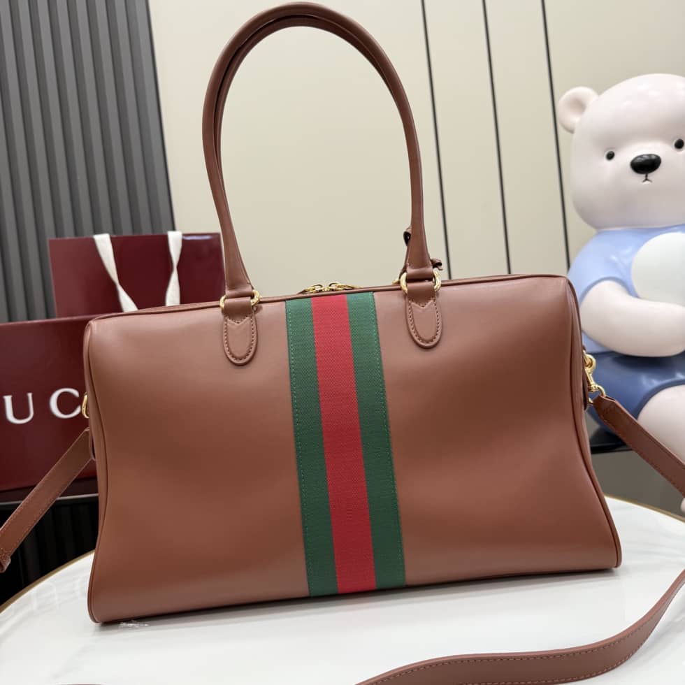 Gucci Borsetto Leather Large Boston Bag Brown 866734_1_154961 Gucci Borsetto Leather Large Boston Bag Brown 866734