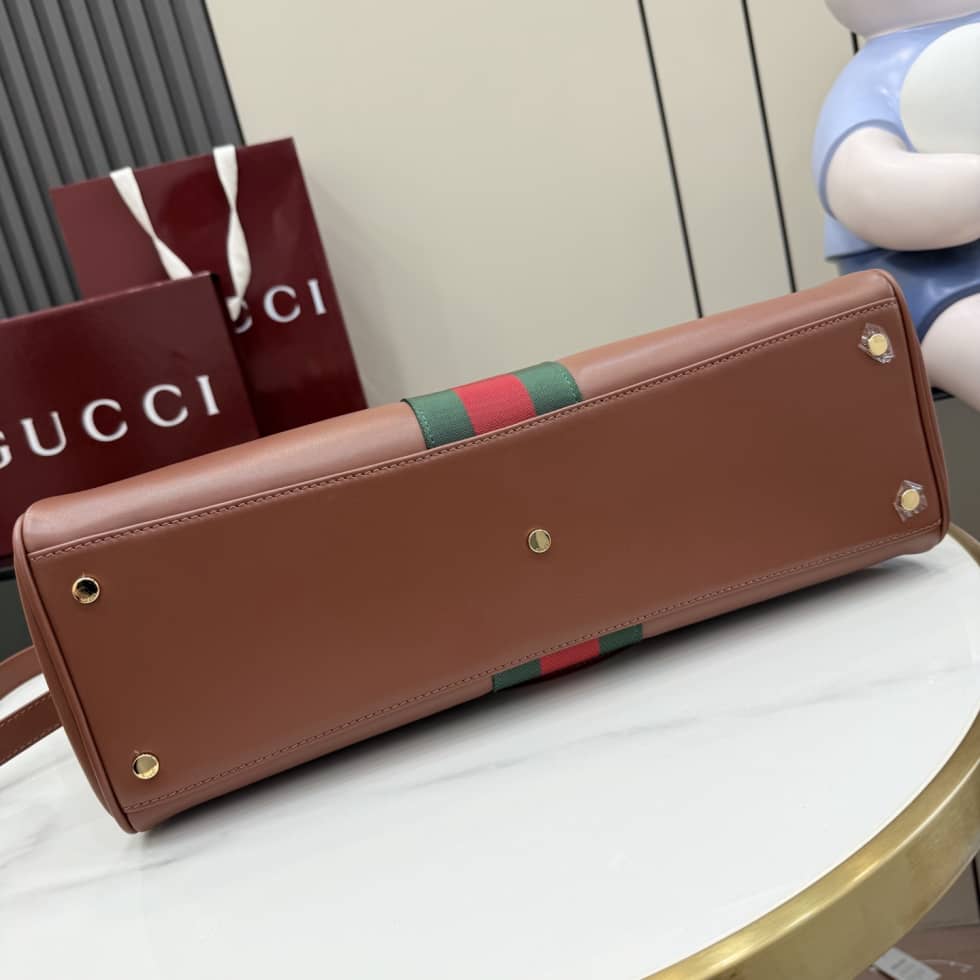 Gucci Borsetto Leather Large Boston Bag Brown 866734_3_154961 Gucci Borsetto Leather Large Boston Bag Brown 866734