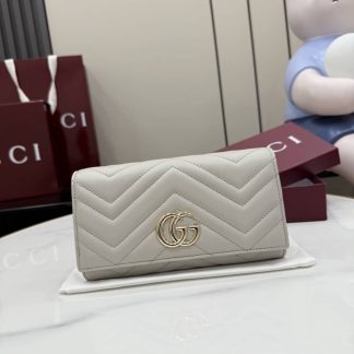 Gucci Marmont Leather Continental Wallet Light Gray