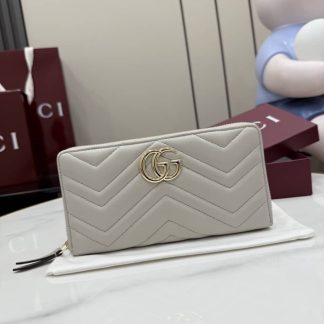 Gucci Marmont Leather Zip Around Wallet Light Gray