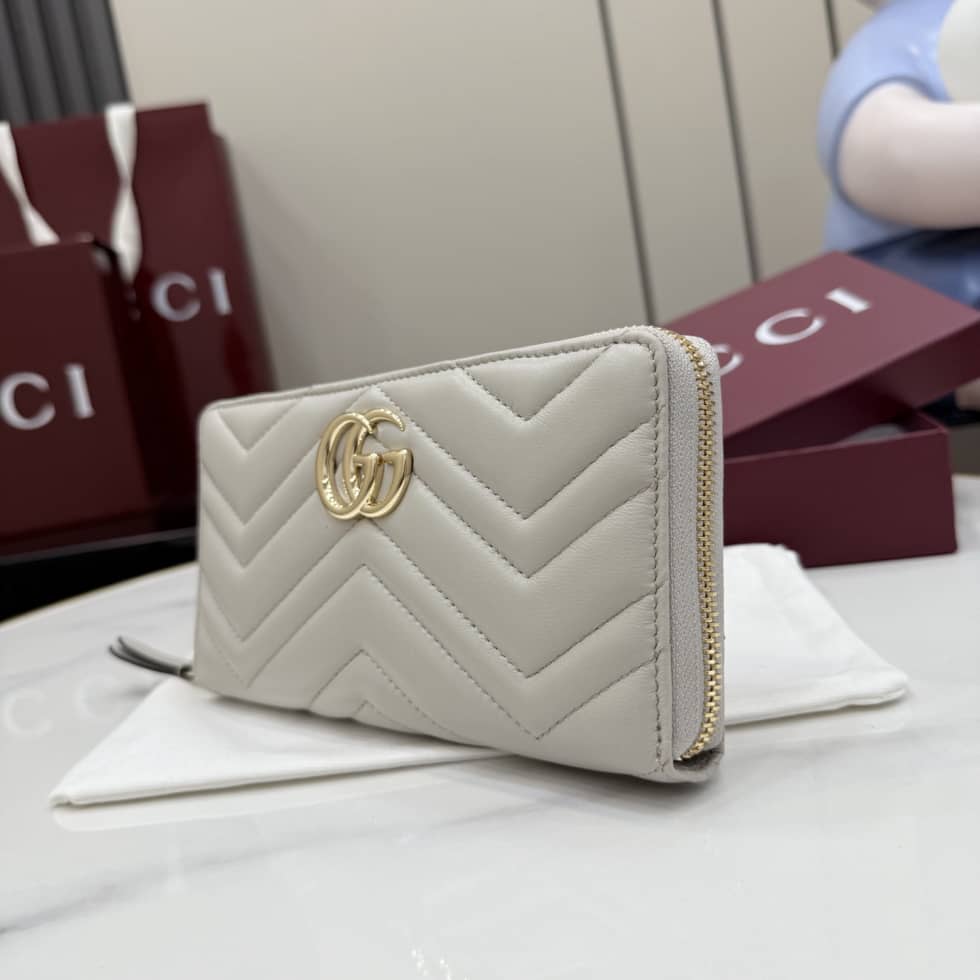 Gucci Marmont Leather Zip Around Wallet Light Gray_2_155411 Gucci Marmont Leather Zip Around Wallet Light Gray