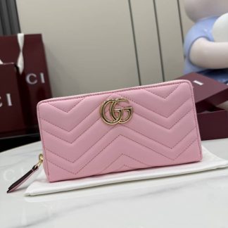 Gucci Marmont Leather Pink Zip Around Wallet 443123