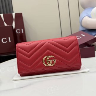 Gucci Marmont Leather Red Continental Wallet 443436