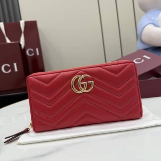 Gucci Marmont Leather Red Zip Around Wallet 443123