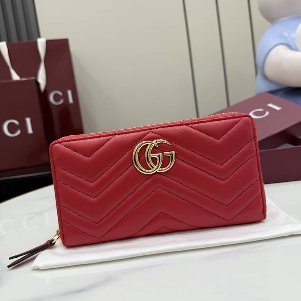 Gucci Marmont Leather Red Zip Around Wallet 443123_10_155491 Gucci Marmont Leather Red Zip Around Wallet 443123