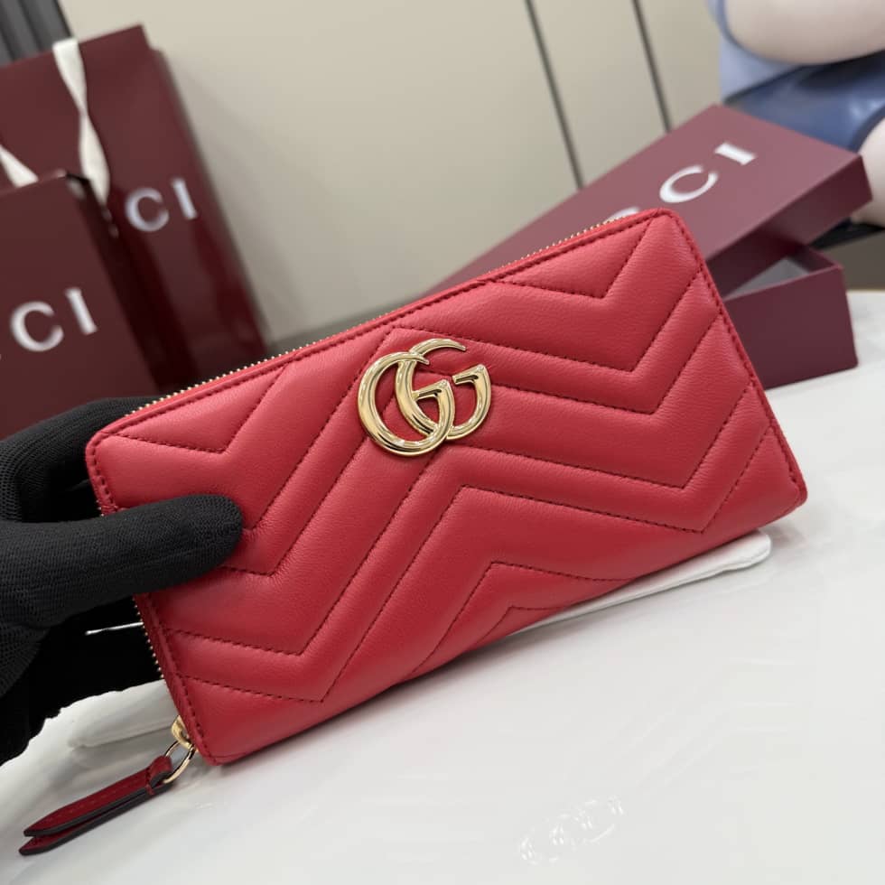 Gucci Marmont Leather Red Zip Around Wallet 443123_4_155491 Gucci Marmont Leather Red Zip Around Wallet 443123