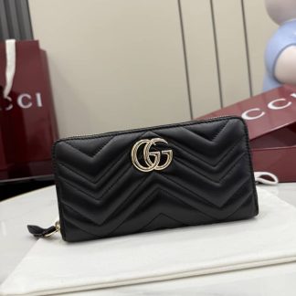 Gucci Marmont Leather Zip Around Wallet Black