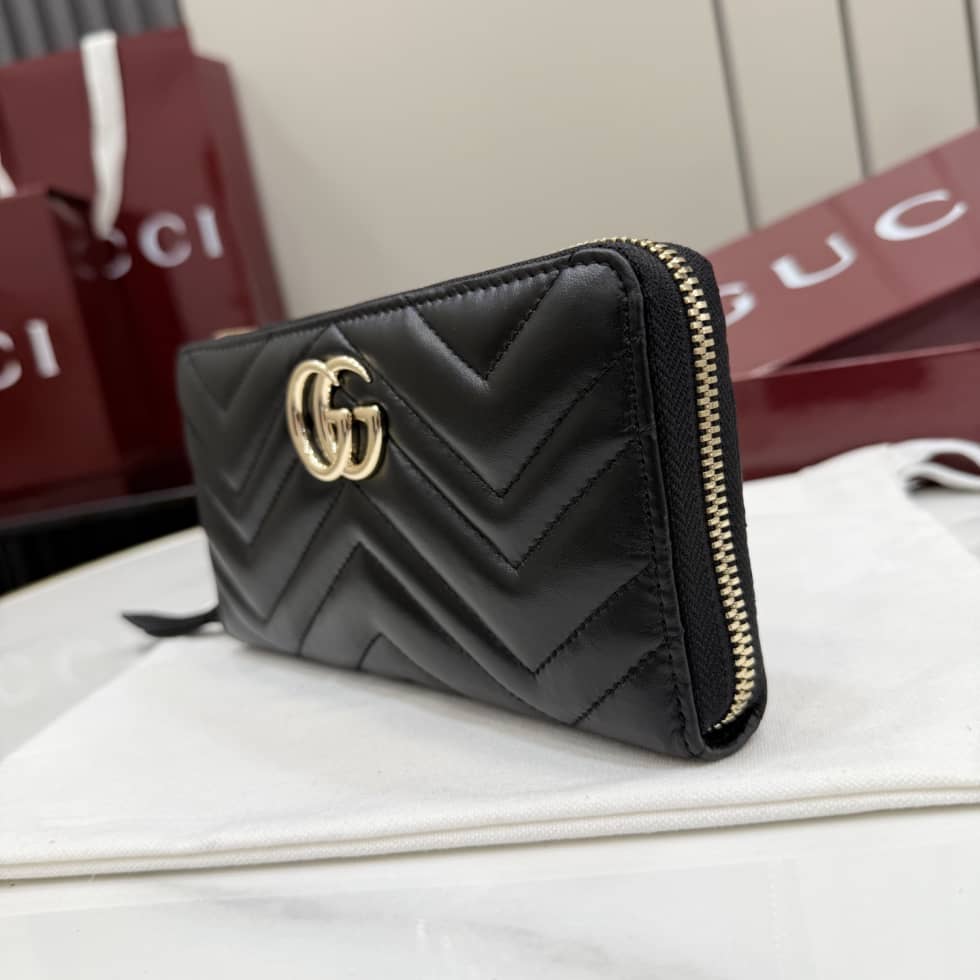 Gucci Marmont Leather Zip Around Wallet Black_2_155541 Gucci Marmont Leather Zip Around Wallet Black