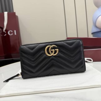 Gucci Marmont Leather Black Zip Around Wallet