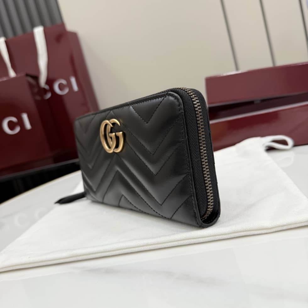 Gucci Marmont Leather Black Zip Around Wallet_2_155591 Gucci Marmont Leather Black Zip Around Wallet