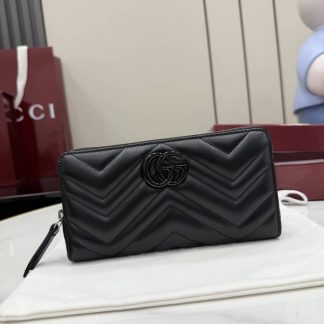 Gucci Marmont Leather Black Logo Zip Around Wallet