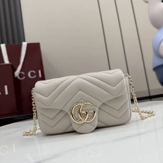 Gucci Marmont Leather Mini Light Gray Shoulder Bag