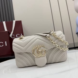 Gucci Marmont Leather Small Light Gray Shoulder Bag