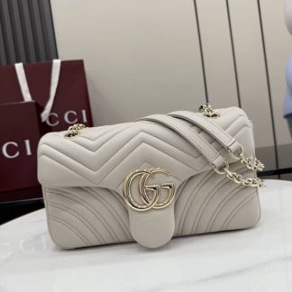 Gucci Marmont Leather Medium Light Gray Shoulder Bag