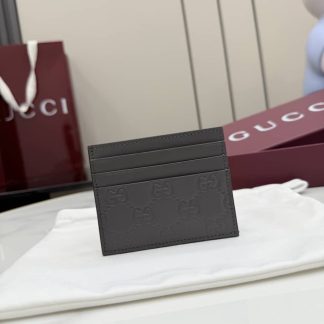 Gucci GG Emblem Embossed Leather Card Holder Gray