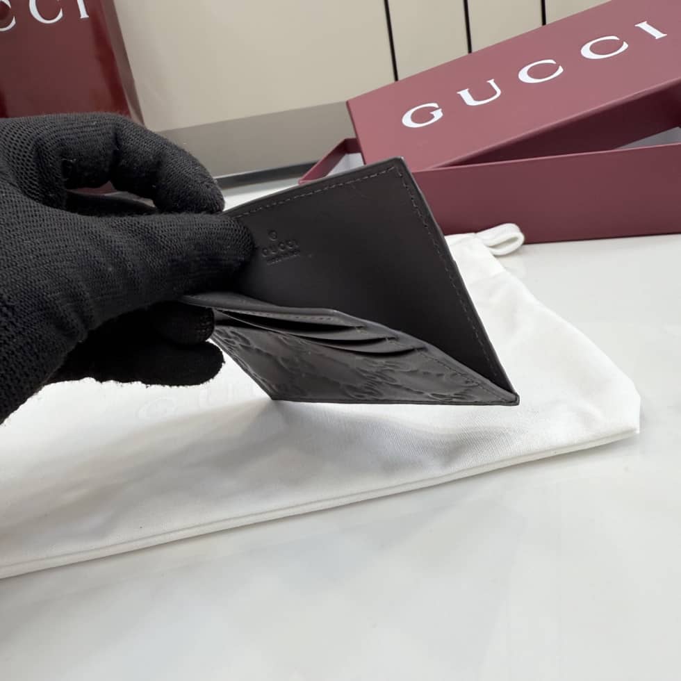 Gucci GG Emblem Embossed Leather Card Holder Gray_8_155861 Gucci GG Emblem Embossed Leather Card Holder Gray