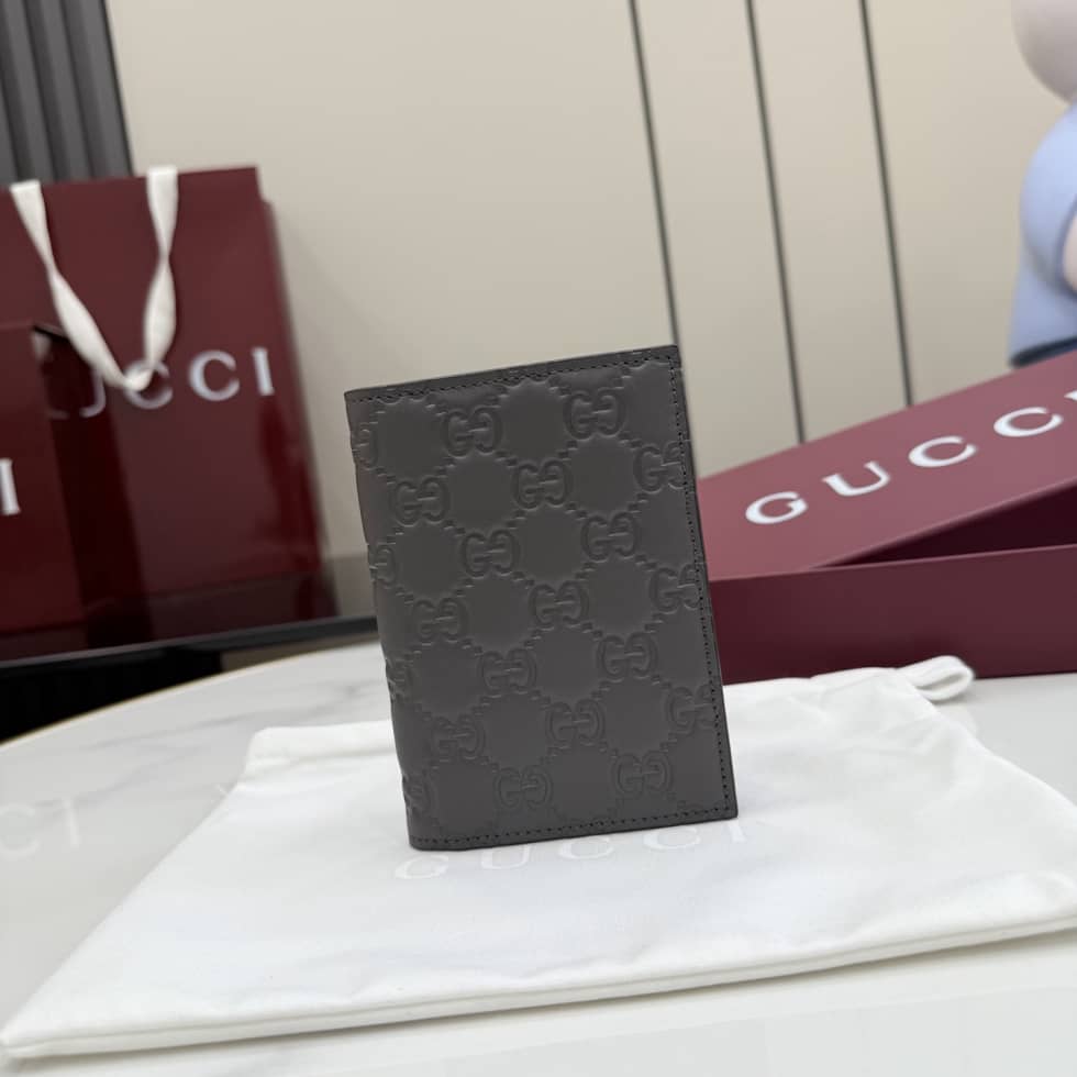Gucci GG Emblem Passport Case Gray 850184_10_155881 Gucci GG Emblem Passport Case Gray 850184